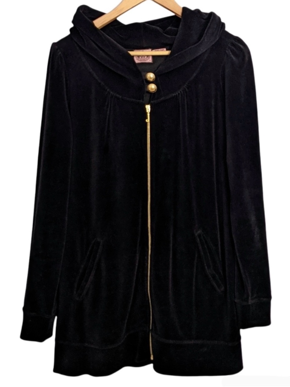 Vintage Juicy Couture Y2K Black Velour Full Zip Hooded Jacket